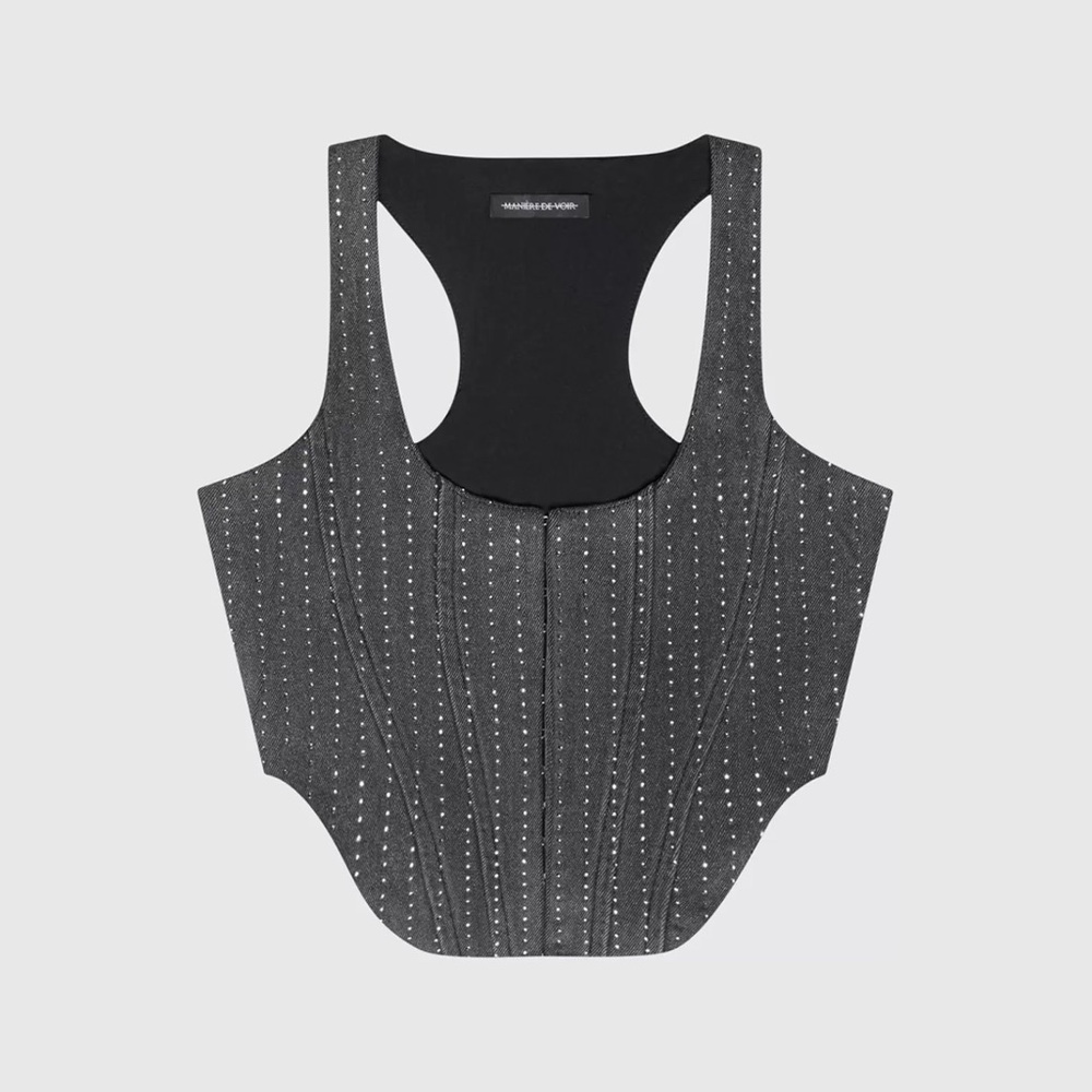 NWT MANIERE DE VOIR GREY RHINESTONE VEST US 10